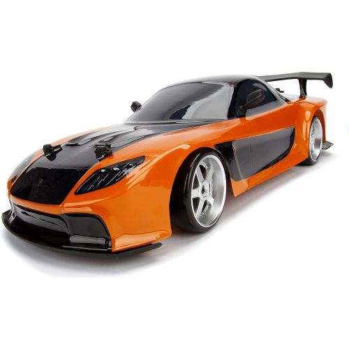 자다 Jada Toys Fast & Furious Han’s Mazda RX-7 Drift RC Car, 1: 10 Scale 2.4Ghz Remote Control Orange & Black, Ready to Run, USB Charging (Standard) (99700)