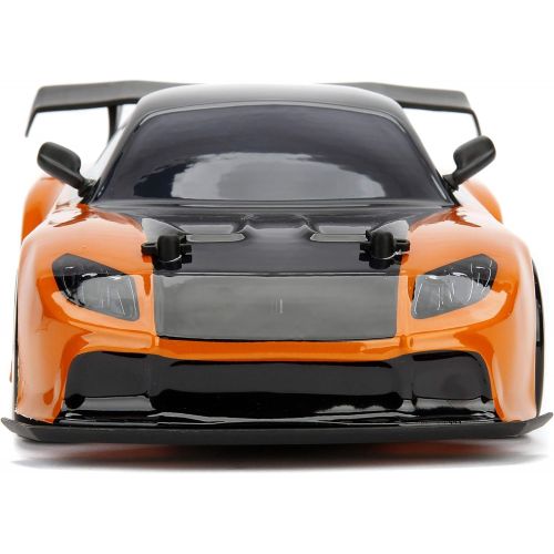 자다 Jada Toys Fast & Furious Han’s Mazda RX-7 Drift RC Car, 1: 10 Scale 2.4Ghz Remote Control Orange & Black, Ready to Run, USB Charging (Standard) (99700)