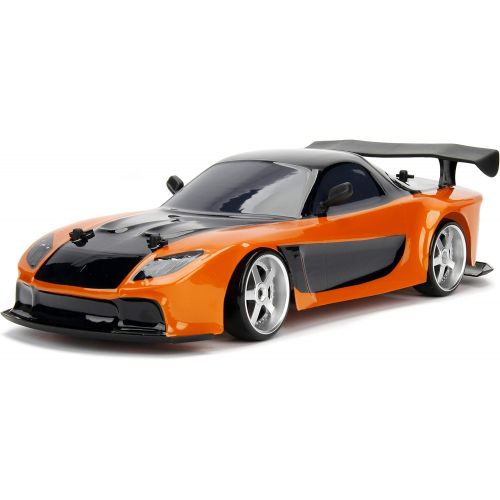 자다 Jada Toys Fast & Furious Han’s Mazda RX-7 Drift RC Car, 1: 10 Scale 2.4Ghz Remote Control Orange & Black, Ready to Run, USB Charging (Standard) (99700)