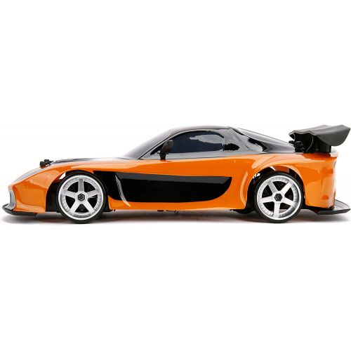 자다 Jada Toys Fast & Furious Han’s Mazda RX-7 Drift RC Car, 1: 10 Scale 2.4Ghz Remote Control Orange & Black, Ready to Run, USB Charging (Standard) (99700)