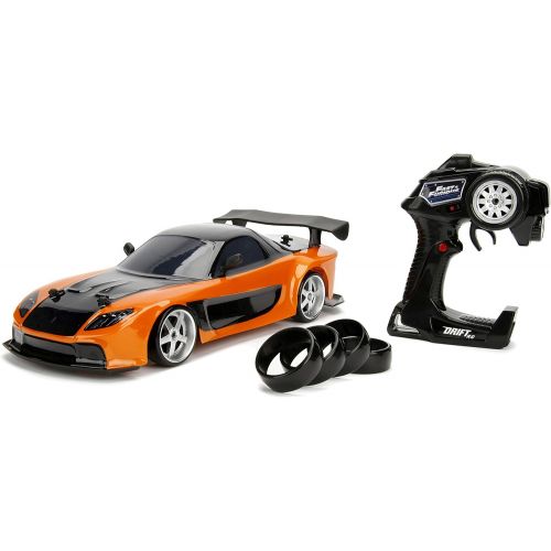 자다 Jada Toys Fast & Furious Han’s Mazda RX-7 Drift RC Car, 1: 10 Scale 2.4Ghz Remote Control Orange & Black, Ready to Run, USB Charging (Standard) (99700)