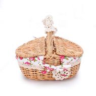 Jadeshay Picnic Basket-Oval Wicker Picnic Basket Country Style Floral Picnic Storage Basket for Holiday Camping Use Home Decor
