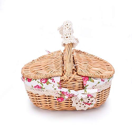  Jadeshay Picnic Basket-Oval Wicker Picnic Basket Country Style Floral Picnic Storage Basket for Holiday Camping Use Home Decor