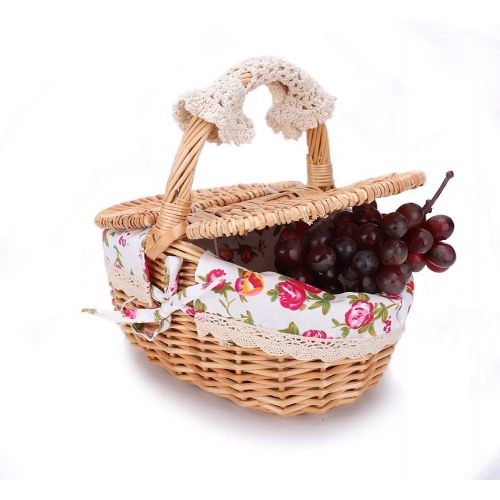  Jadeshay Picnic Basket-Oval Wicker Picnic Basket Country Style Floral Picnic Storage Basket for Holiday Camping Use Home Decor