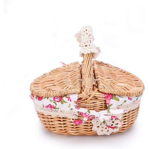  Jadeshay Picnic Basket-Oval Wicker Picnic Basket Country Style Floral Picnic Storage Basket for Holiday Camping Use Home Decor