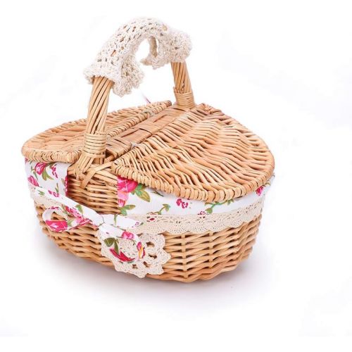  Jadeshay Picnic Basket-Oval Wicker Picnic Basket Country Style Floral Picnic Storage Basket for Holiday Camping Use Home Decor