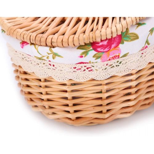  Jadeshay Picnic Basket-Oval Wicker Picnic Basket Country Style Floral Picnic Storage Basket for Holiday Camping Use Home Decor