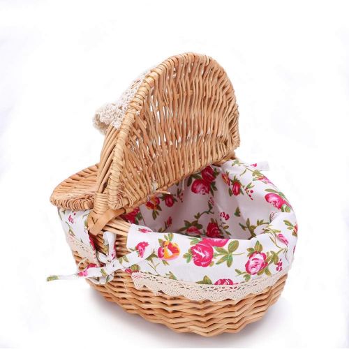  Jadeshay Picnic Basket-Oval Wicker Picnic Basket Country Style Floral Picnic Storage Basket for Holiday Camping Use Home Decor