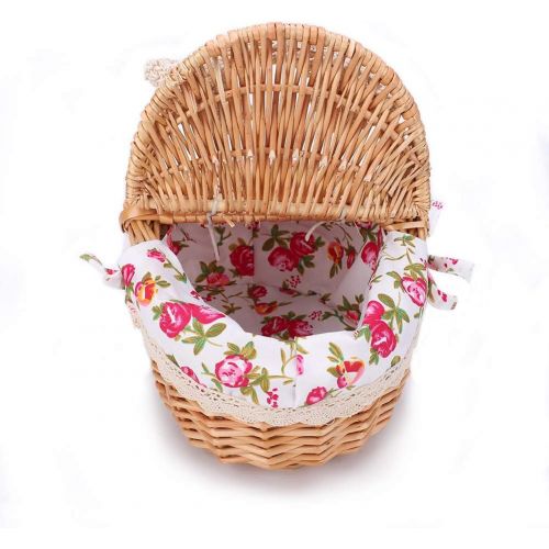  Jadeshay Picnic Basket-Oval Wicker Picnic Basket Country Style Floral Picnic Storage Basket for Holiday Camping Use Home Decor