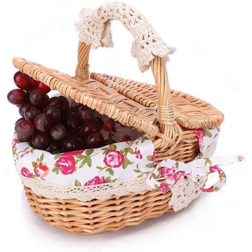  Jadeshay Picnic Basket-Oval Wicker Picnic Basket Country Style Floral Picnic Storage Basket for Holiday Camping Use Home Decor