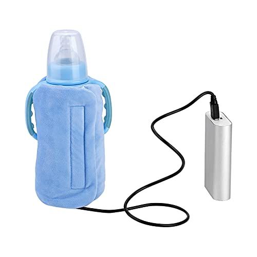  Jadeshay Baby Bottle Warmer - Crystal Velvet USB Portable Travel Mug Milk Heater Bottle Heater Feeding Bottle Infant Storage Bag, Sandwich Type Structure Heat Insulation Safe Design(Blue)