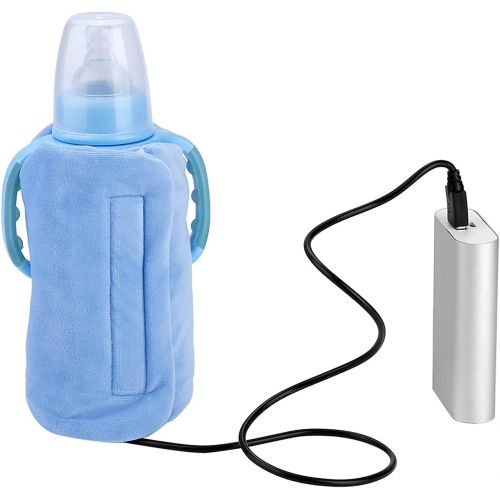  Jadeshay Baby Bottle Warmer - Crystal Velvet USB Portable Travel Mug Milk Heater Bottle Heater Feeding Bottle Infant Storage Bag, Sandwich Type Structure Heat Insulation Safe Design(Blue)