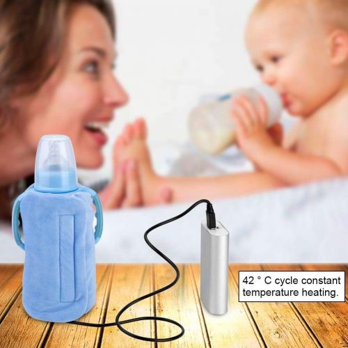  Jadeshay Baby Bottle Warmer - Crystal Velvet USB Portable Travel Mug Milk Heater Bottle Heater Feeding Bottle Infant Storage Bag, Sandwich Type Structure Heat Insulation Safe Design(Blue)