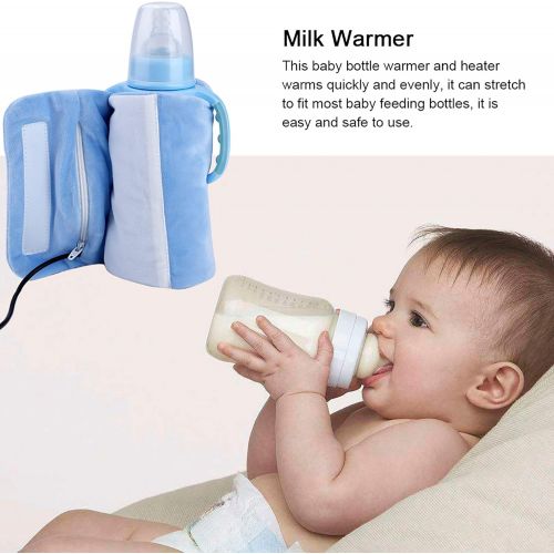  Jadeshay Baby Bottle Warmer - Crystal Velvet USB Portable Travel Mug Milk Heater Bottle Heater Feeding Bottle Infant Storage Bag, Sandwich Type Structure Heat Insulation Safe Design(Blue)