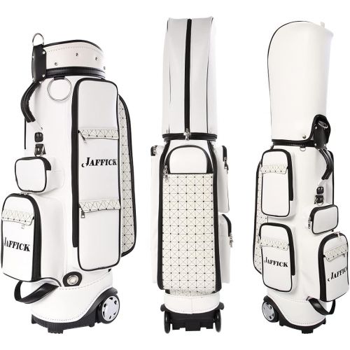  [아마존베스트]Jaffick Golf Cart Bag Wheeled Leather Golf Club Bags for Men Transit Golf Bag Easy to Carry & Durable with Rain Cover