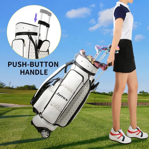  [아마존베스트]Jaffick Golf Cart Bag Wheeled Leather Golf Club Bags for Men Transit Golf Bag Easy to Carry & Durable with Rain Cover