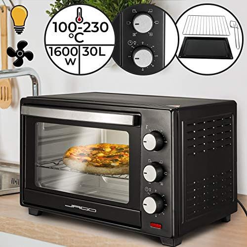  [아마존베스트]-Service-Informationen Jago Mini oven with convection  model selection, 100 to 230 °C, timer (0-60 minutes), with wire mesh, baking tray and accessories, black, mini oven, mini kitchen, barbecue oven,