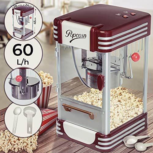  [아마존베스트]Jago Popcorn Machine Retro 60 L/h, 200 g/10 min, Stainless Steel Pot for Salty Popcorn - 50s Look, Professional Popcorn Maker, Preparer, Machine