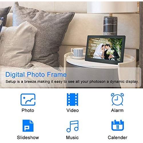  [아마존베스트]Jaihonda 10.5 Inch IPS Digital Photo Picture Frame Music Photo Video Player with Remote Control IPS Screen, Background Music/Multi-Sideshow/4 Windows Display/Calendar/Clock Electronic Pictu