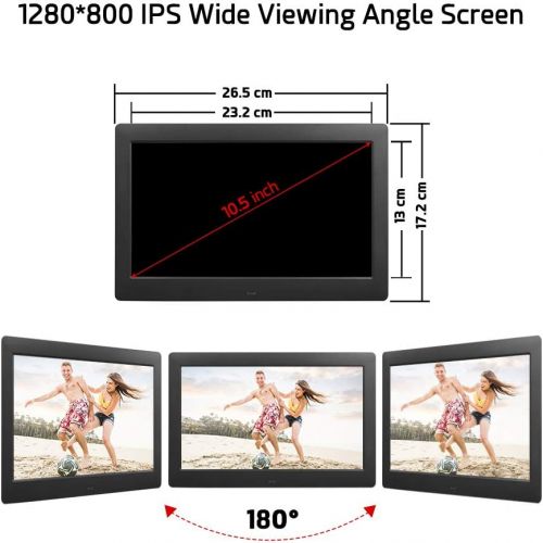  [아마존베스트]Jaihonda 10.5 Inch IPS Digital Photo Picture Frame Music Photo Video Player with Remote Control IPS Screen, Background Music/Multi-Sideshow/4 Windows Display/Calendar/Clock Electronic Pictu