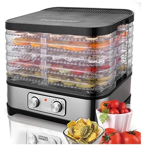  Jaketen Electric Food Dehydrator Machine 250W - BPA Free Drying System With adjustable Height Nesting Tray - Professional Multi-Tier Food Preserver with 5 Nesting Tray for Meat or Beef Fru