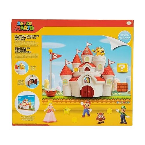 잭스퍼시픽 Super Mario Nintendo Deluxe Mushroom Kingdom Castle, Wall Display & Playset with (5) 2.5