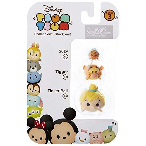 잭스퍼시픽 Jakks Pacific Disney Tsum Tsum Series 3 Suzy, Tigger & Tinker Bell 1 Minifigure 3 Pack #222, 150 & 315