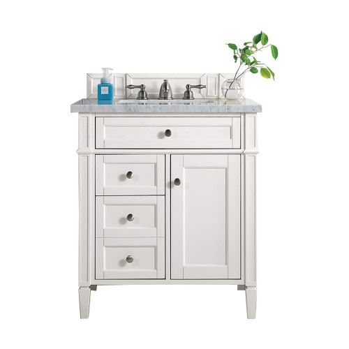  James Martin Brittany 30 Single Vanity, Cottage White with 3 CM Snow White Quartz Top