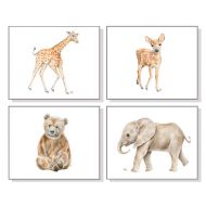 /JamesRiverStudios Animal Nursery Print Set Of 4 Animal Nursery Decor Baby Animal Prints Baby Art Childrens Art Kids Art Watercolor Giraffe Elephant Bear Deer.