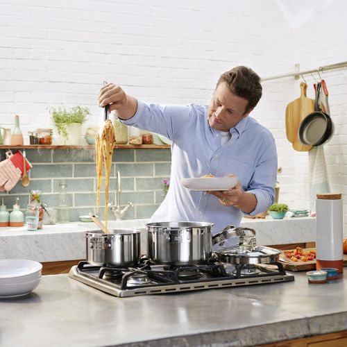  Jamie Oliver Edelstahl Wokpfanne mit Deckel 32 cm / Geeignet fuer alle Herdarten inklusiv Induktion / Hergestellt aus Premium Edelstahl mit kratzfeste Antihaftbeschichtung / Spuelmas