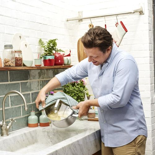  Jamie Oliver Edelstahl Wokpfanne mit Deckel 32 cm / Geeignet fuer alle Herdarten inklusiv Induktion / Hergestellt aus Premium Edelstahl mit kratzfeste Antihaftbeschichtung / Spuelmas