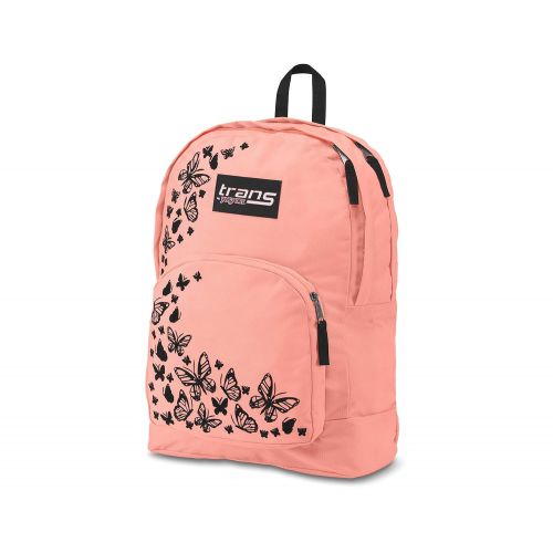  Trans by JanSport Over 17.5 Backpack - Butterfly Print - Coral/Black - Laptop Sleeve