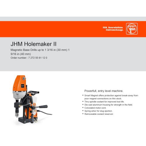  Jancy Holemaker II Portable Magnet-Base Drill, 120V, 11.5 Amp Motor, 1-38 Diameter x 2 Depth Capacity