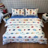 Jane yre Cartoon Fish Print Bedding Duvet Cover Sets Queen, Chic Ocean Duvet Cover Sets Fish Pattern, Cotton Bedding Comforter Cover Sets with Zipper Closure，Boy Girl Surprising Gi