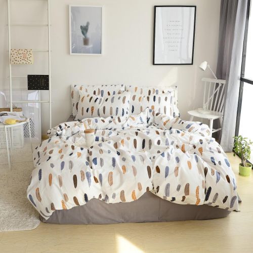  Jane yre Luxury Feather Printed Pattern Twin Duvet Cover Sets Twin 100% Cotton for Kids Boys Girls Hidden Twin Size Zipper Closure for Men Women,Soft,Breathable,NO Comforter