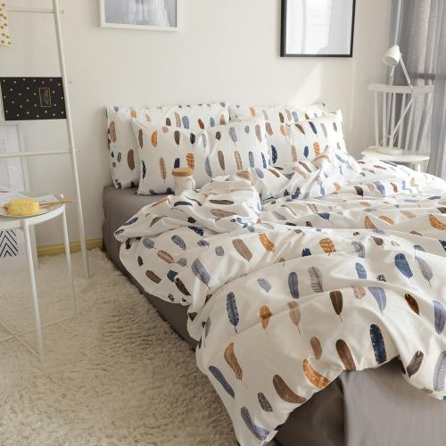  Jane yre Luxury Feather Printed Pattern Twin Duvet Cover Sets Twin 100% Cotton for Kids Boys Girls Hidden Twin Size Zipper Closure for Men Women,Soft,Breathable,NO Comforter