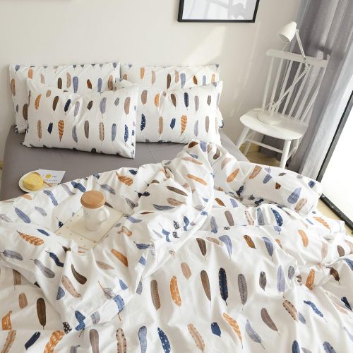  Jane yre Luxury Feather Printed Pattern Twin Duvet Cover Sets Twin 100% Cotton for Kids Boys Girls Hidden Twin Size Zipper Closure for Men Women,Soft,Breathable,NO Comforter