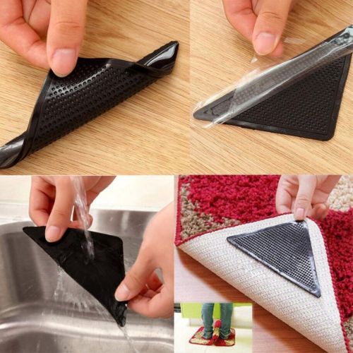  Janice life Rug Grippers Carpet Rubber Anti-skid Pad with Triangle Black Strong Sticky Rug Double Sided Tape (black, 16)