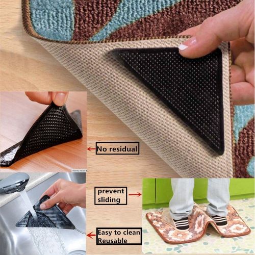  Janice life Rug Grippers Carpet Rubber Anti-skid Pad with Triangle Black Strong Sticky Rug Double Sided Tape (black, 16)