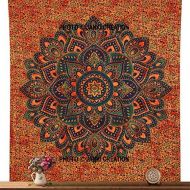 Marke: Janki Creation Psychedelic Mandala Hippie Tapestry indischen Wandbehang Tapisserie, indischen handgefertigt Boho Bohemian Queen Size 84x 90, Betten, Bohemian, zum Aufhangen Bluetenmuster Bett, Et