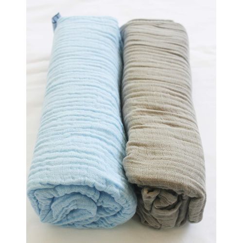  Jannuzzi Soft 100% Cotton Muslin Swaddle Blankets, Solid Color, Set of 2 (Grey & Light Blue)