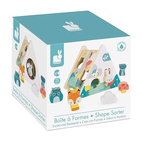  Janod Pure Shape Sorter 6 pc Wooden Shape Sorter - Toy for Learning Sorting Shapes and Colors for Toddlers Ages 18+ Months