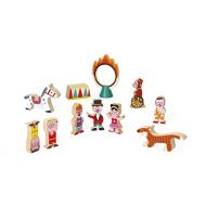 Janod Mini Story Box Toy - 11 Piece Imagination and Shape Stacking Game - Circus Painted Wooden Block Set for Imaginative Play for Ages 3+