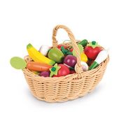 Janod 25 Piece Wooden Fruit and Vegetable Basket Set Play Kitchen Accessory for Pretend Play and Imagination Ages 3+, One Color (J05620)