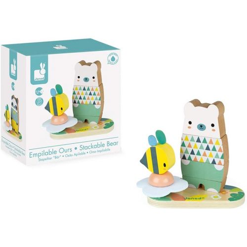  Janod Pure 2-in-1 Beech Wood Bear & Panda Stacker Game for Motor Skills & Dexterity 12+ Months