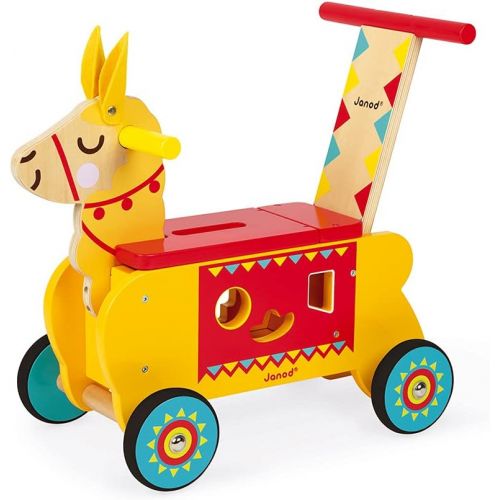  [아마존베스트]Janod Multi-Activities Wooden Llama Toddler Ride-On  Baby Sit-to-Stand Push Toy with Original Shape Sorter Accessories  Physical, Imaginative, and Developmental Play  Ages 12 Mo