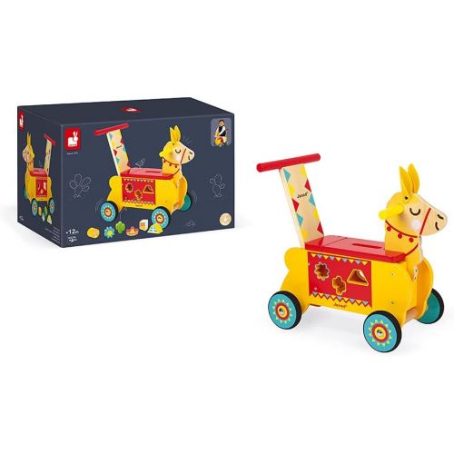  [아마존베스트]Janod Multi-Activities Wooden Llama Toddler Ride-On  Baby Sit-to-Stand Push Toy with Original Shape Sorter Accessories  Physical, Imaginative, and Developmental Play  Ages 12 Mo