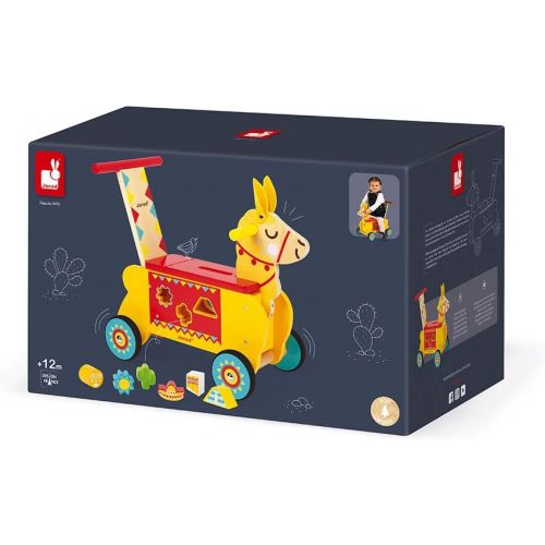  [아마존베스트]Janod Multi-Activities Wooden Llama Toddler Ride-On  Baby Sit-to-Stand Push Toy with Original Shape Sorter Accessories  Physical, Imaginative, and Developmental Play  Ages 12 Mo