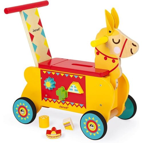  [아마존베스트]Janod Multi-Activities Wooden Llama Toddler Ride-On  Baby Sit-to-Stand Push Toy with Original Shape Sorter Accessories  Physical, Imaginative, and Developmental Play  Ages 12 Mo