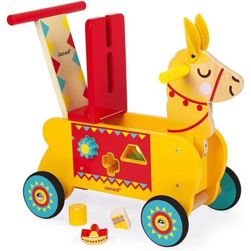  [아마존베스트]Janod Multi-Activities Wooden Llama Toddler Ride-On  Baby Sit-to-Stand Push Toy with Original Shape Sorter Accessories  Physical, Imaginative, and Developmental Play  Ages 12 Mo